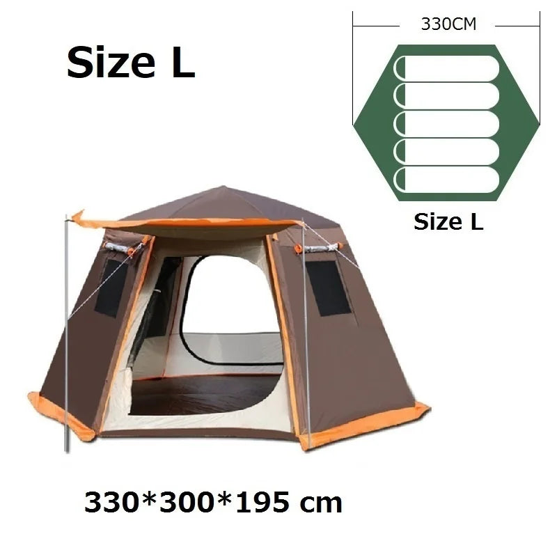 Automatic Camping Tent Outdoor Waterproof Anti-UV Hexagonal Big Tent Aluminum Pole Garden Pergola Awning Family Tent 4-6 Persons