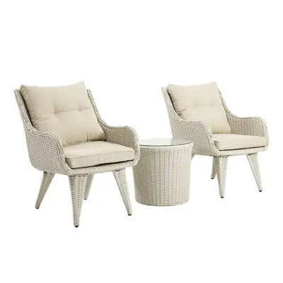 Modern 3-Piece 2-Seater Comfortable Metal Frame Rattan Wicker Chair and Table Set For Outdoor Balcony Courtyard Apartment Patio