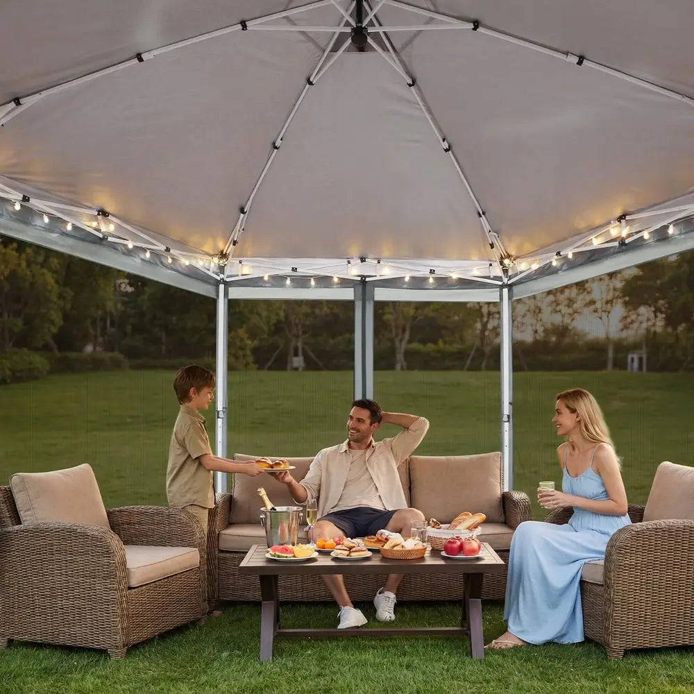 16x16 Pop Up Gazebo on Clearance, Screen Tent amp Soft Top, Gray Outdoor Canopy Tent, Adjustable Height, 256 Sq Ft Shade, Hexag