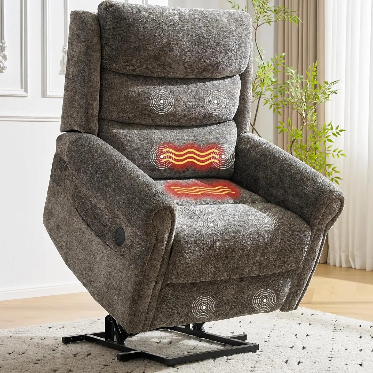 Power Lift Recliner Chair for Elderly - Lay Flat Electric Lift Chair with Adjustable Headrest, Dual Heating & Massage