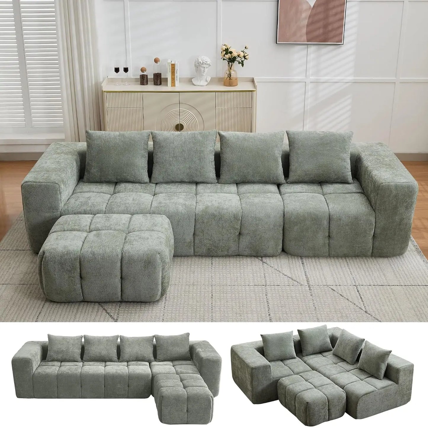 119"Boneless Couch, Cloud Sectional Couch with Deep Seat,High-Density Memory Foam and Chaise,Sectional L Shaped Sofa-Customized