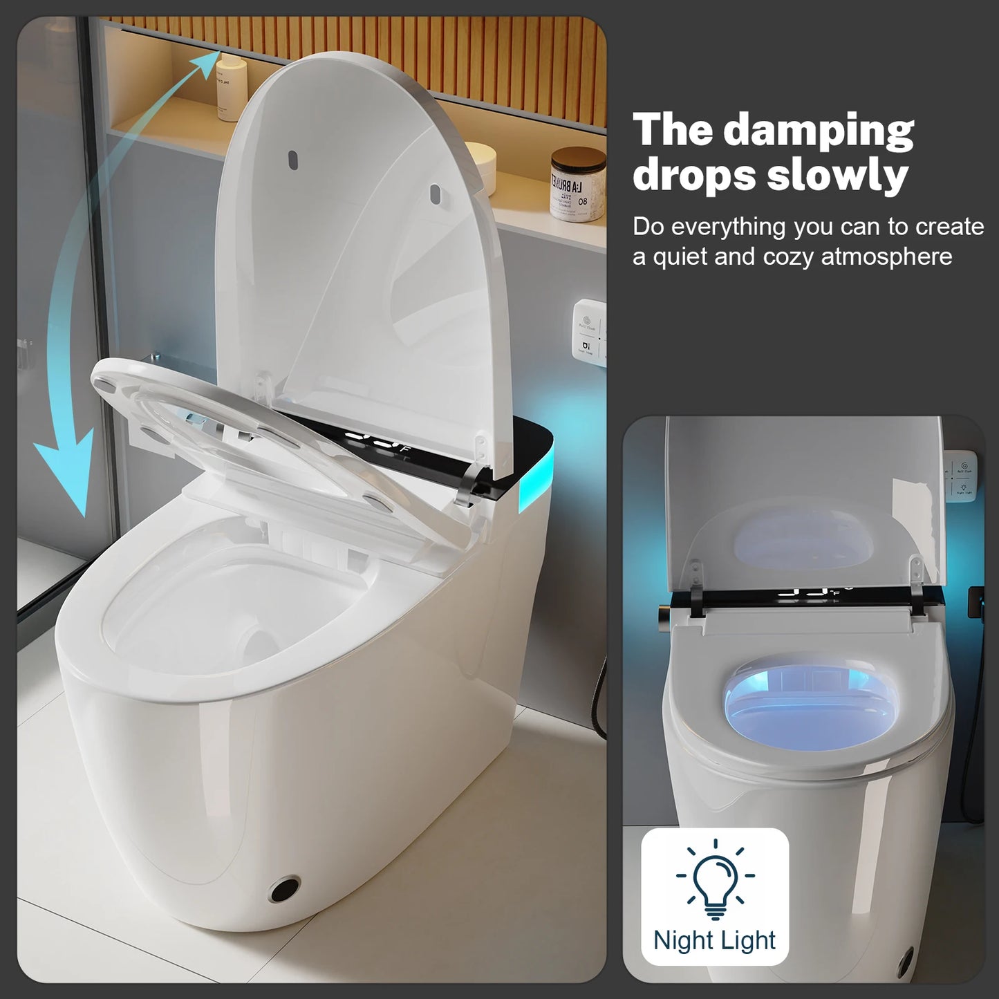 Smart Heated Bidet Toilet Seat Temperature Display Night Light Foot Sensor Flush Remote Control UL Certified Leak Protection