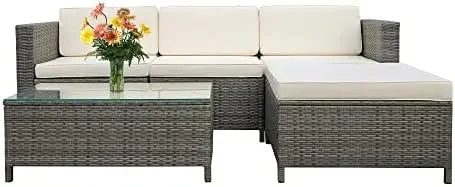 Five Piece Patio Set, Weather Resistant Rattan Sectional, Waterproof UV Protected Design, For Balcony And Garden Use