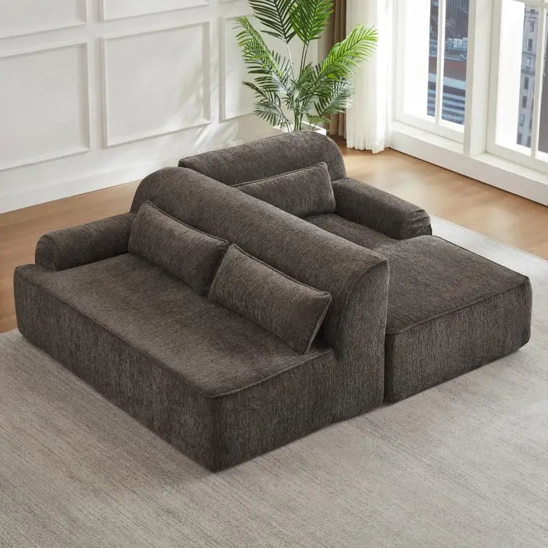 Luxury Chenille L-Shape Sectional Sofa, Minimalist Comfy Sleeper Couch for Living Room, Apartment & Reception Areas, No