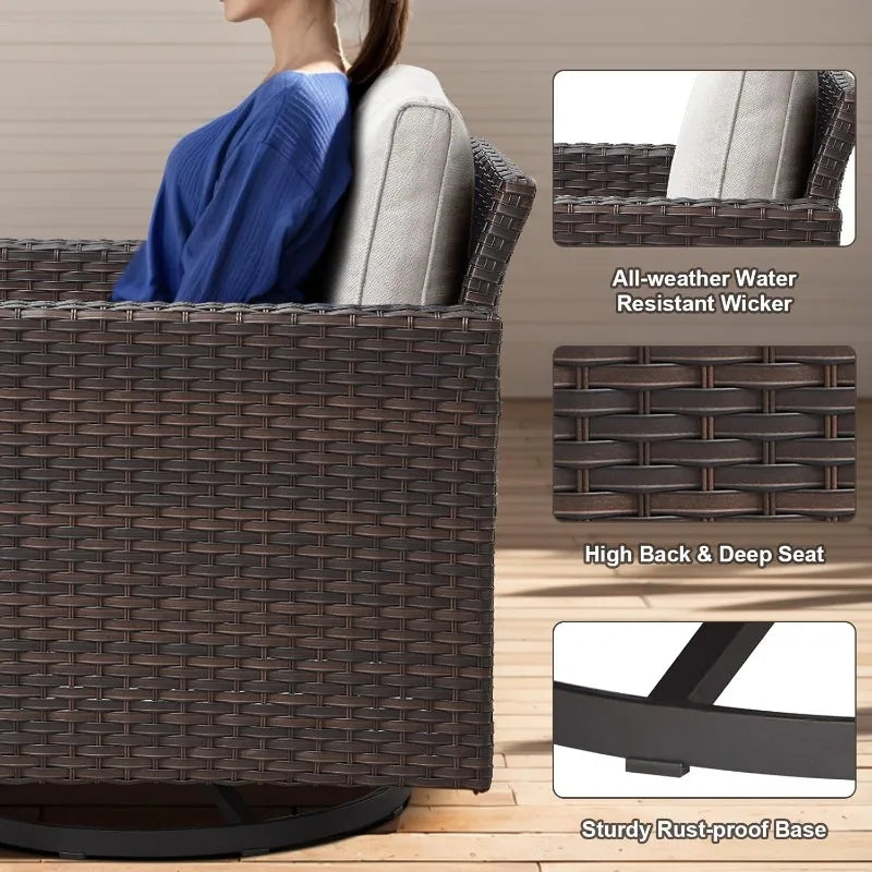 Outdoor Swivel Rocker Patio Chair - 350LBS Weight Capacity Patio Wicker Swivel Glider Chair with Removable Cushions for Porch De