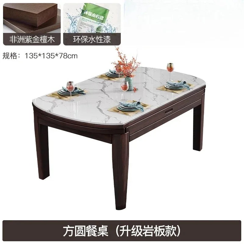 AB rock slab folding dining table telescopic combination purple gold sandalwood small apartment household round dining table