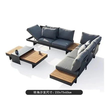 Teak outdoor sofa patio balcony garden villa hotel preservative wood rattan chair sofa furniture