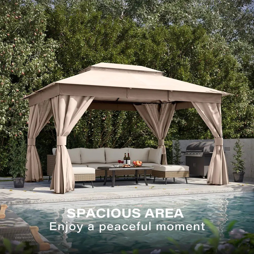 Gazebo 10x13ft, Heavy Duty Patio Gazebo with Expansion Bolts, Party Canopy Tent with Double Roofs, Mosquito Nettings and Privac