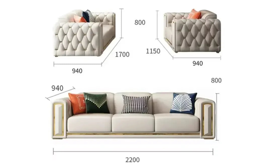 Luxury Design Sectional 1 2 3 Seater Leather Tufted Sofa Set Modern U Shape Living Room Furniture