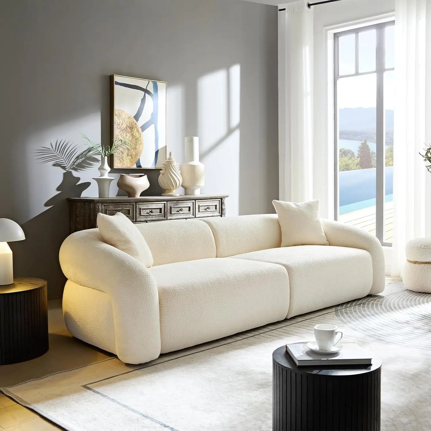 103" Modern Curved Sofa | Boucle Luxury 3-Seater, Modular, No Assembly (Home/Office)