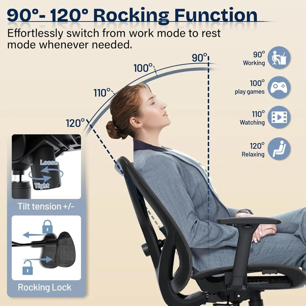 Adjustable Ergonomic Office Chair with Mesh Seat, Lumbar Support, 3D Armrests, and Tilt Mechanism