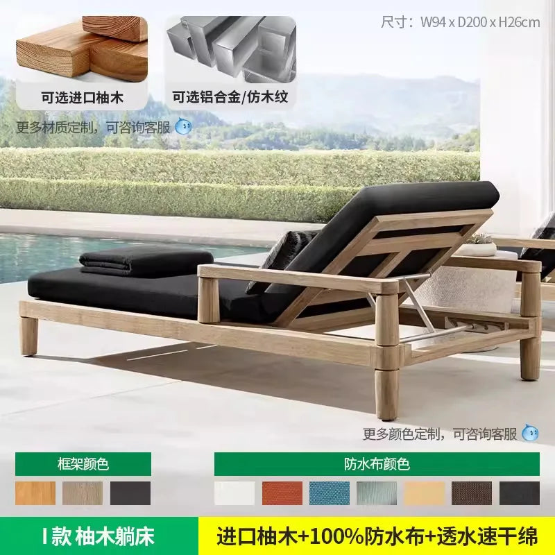 YFY Outdoor Recliner Villa Courtyard Waterproof Sunproof Hotel Resort Pool Outdoor Terrace Anti-corrosion Wood Reclining Bed