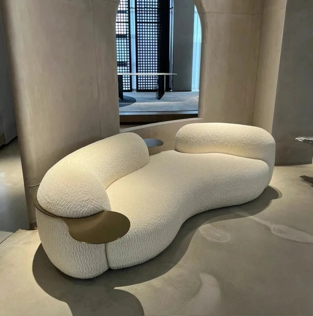 Cream style light luxury Italian minimalist curved sofa lamb flannel pea sofa modern living room small apartment