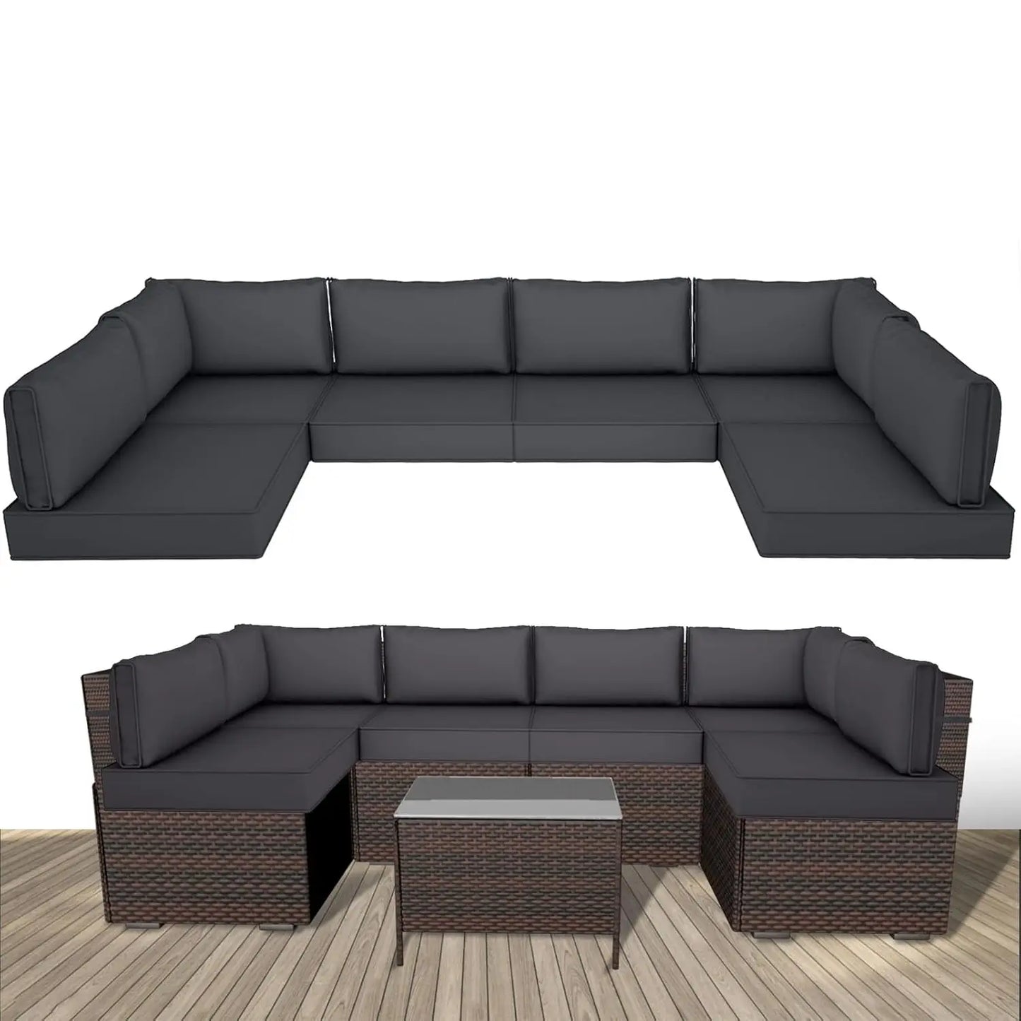 14 Piece Outdoor Replacement Cushions for Patio Furniture, Water-Resistant Sectional Sofa Cushions,Fits 6-seat, Customized