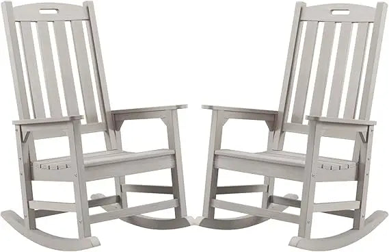 Oversized Outdoor Rocking Chair Set of 2, Porch Rocker with 21" Wide Seat and 32" Tall Backrest, Pre-Assembled with Most Compon