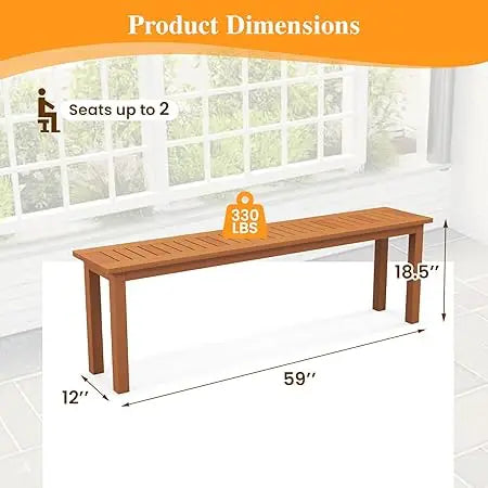 Tangkula Patio Wood Bench, 2-Person Solid Wood Bench with Slatted Seat, 39.5" Long Loveseat with Stable Wood Frame, Indoor Outdo