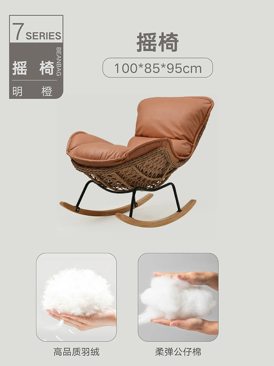 Woven Rattan Rocking Chair for Balcony Lazy Sofa with Comfortable Cushion Leisure Swivel Chairs for Living Room Lobster Chairs