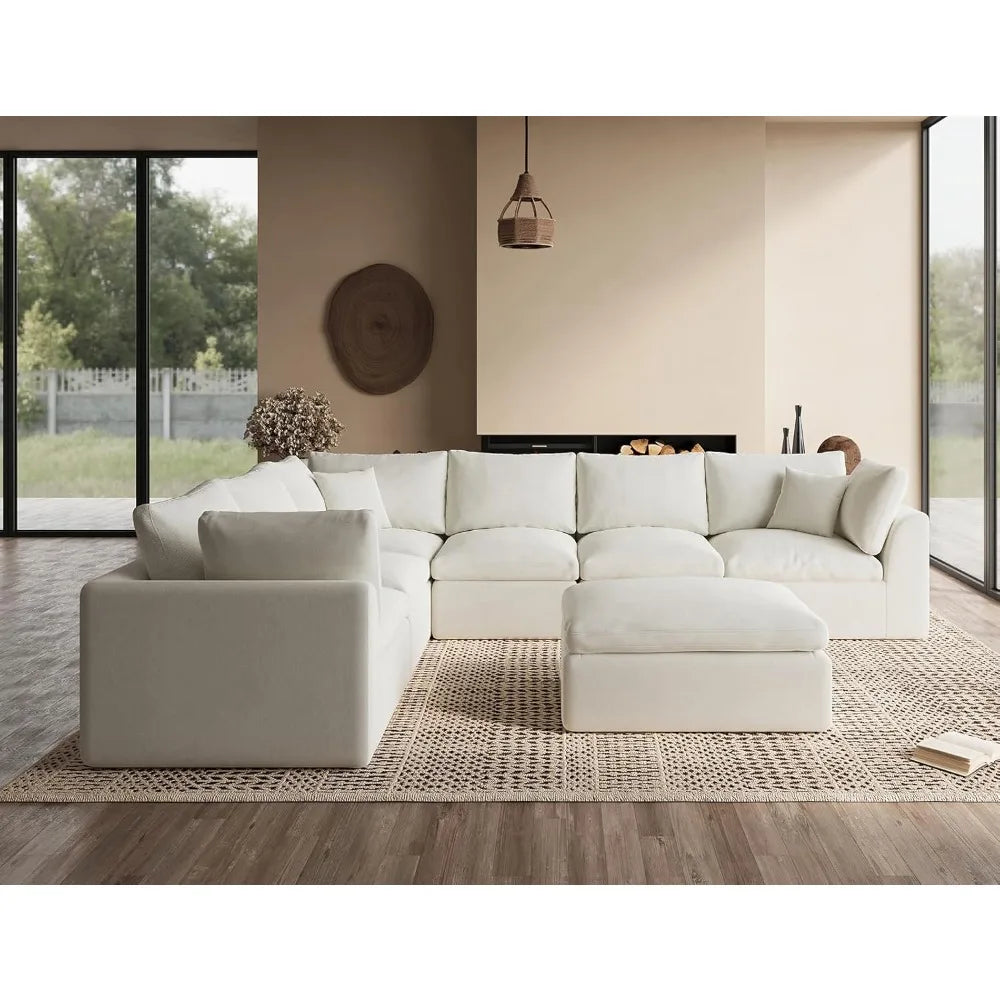 Oversized Cloud Couches for Living Room, Convertible Sectional Couch with Ottoman, 7 Seater Large Modular Sectional Sofa,