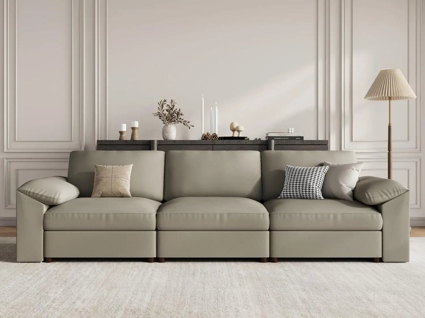 3 Seater Deep Seat Sectional Sofa,Scratch Resistant Faux Leather Material, Oversized Modular Couch for Living Room