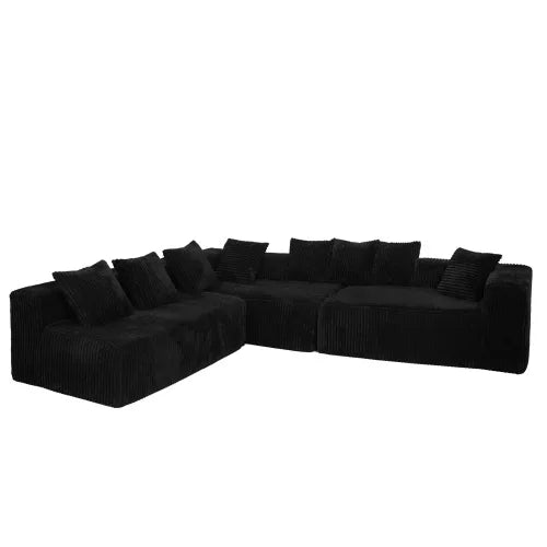 Modular U-Shaped Sectional Sofa,Striped Corduroy Fabric in BLACK – Living Room or Bedroom Couch, Freely Configurable Layout.
