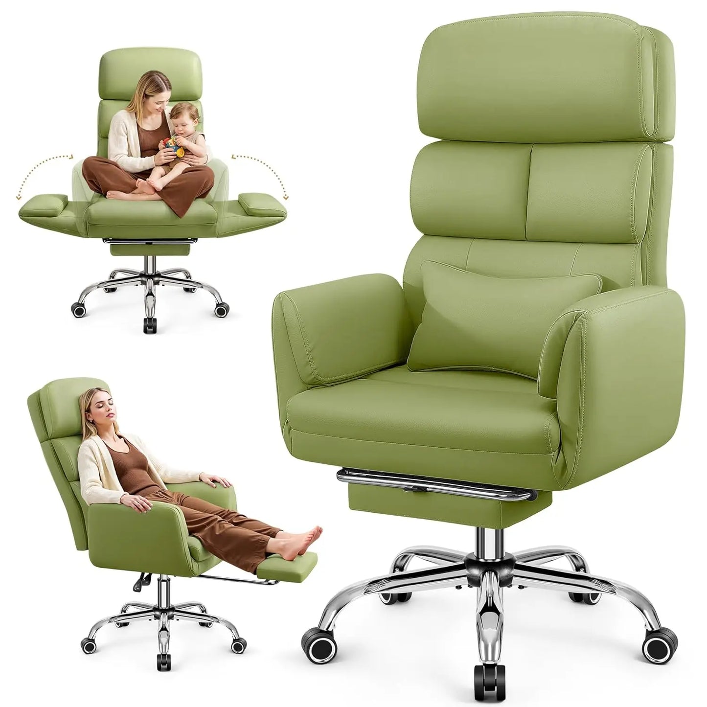 Big and Tall Office Chair 500LBS, Ergonomic High Back Leather Executive Chair, Reclining Swivel with Adjustable, Customized