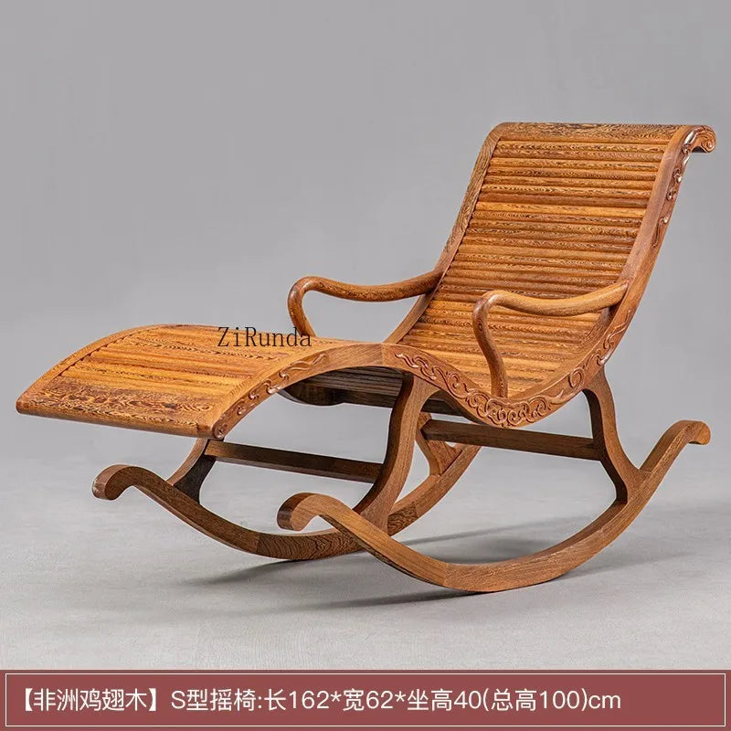 Redwood rocking chair, new Chinese style chicken wing wooden lounge chair, solid wood home balcony leisure chair