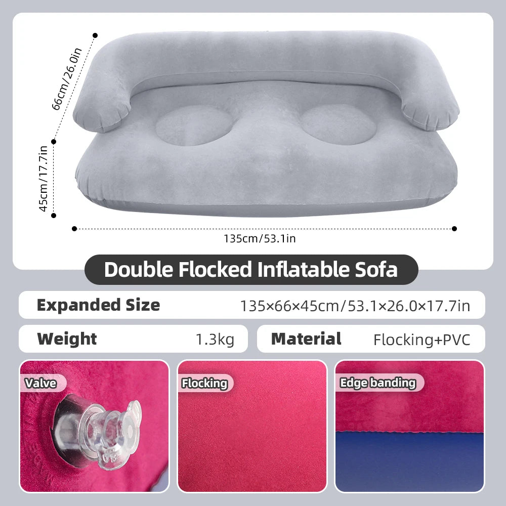 Double Inflatable Air Sofa Two-Seater Lazy Couch Heavy Duty Leak Proof Inflatable Lounge Furniture Indoor Outdoor Camping