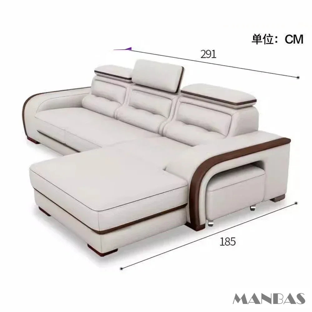 Genuine Leather Sofa With Bluetooth Speaker,USB And Adjustable Headrests - Nordic Italian Couch For Living Room Economically