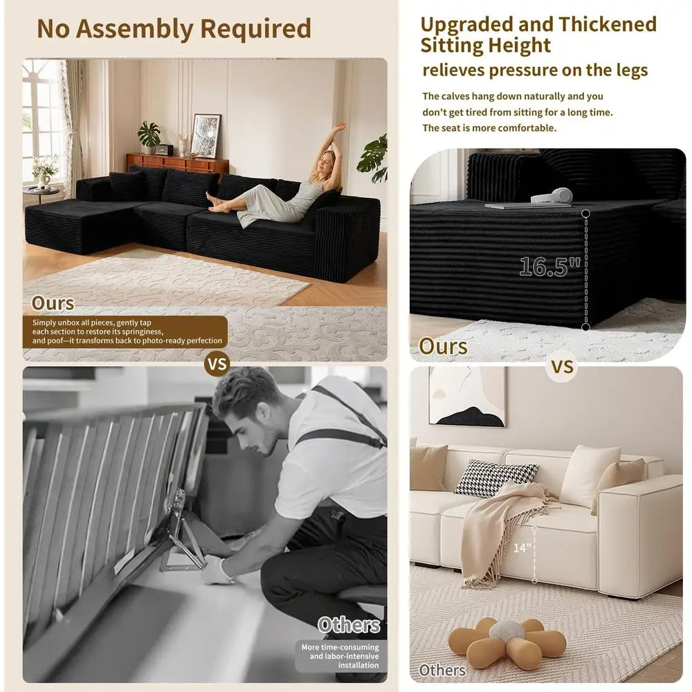 Oversized L-Shaped Memory Foam Sleeper Sectional Sofa