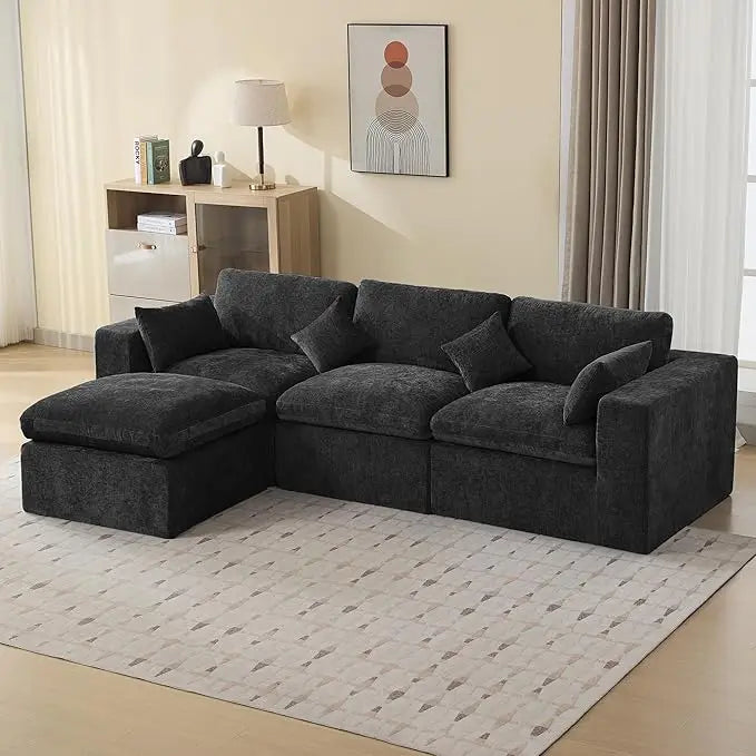 Cloud Boneless 115'' Oversized Sectional Couch with Ottoman Modular Deep Seat Upholstered Convertible Sofa for Comfortable