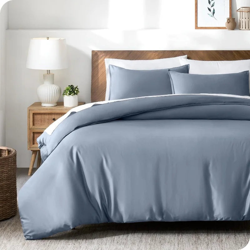 3pcs Lyocell Bamboo Fiber Duvet Cover Set,Luxury Solid Summer Silky Cooling Bedding Set(no Sheet),Single Quilt Cover+Pillowcases