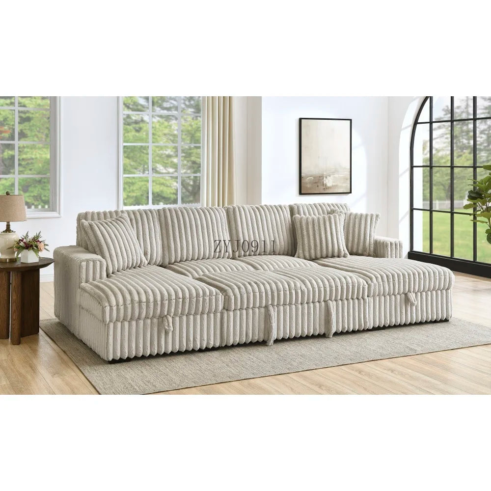 U-chair, 122-in-2 pull-out bed, living room with double storage sectional plush corduroy sofa