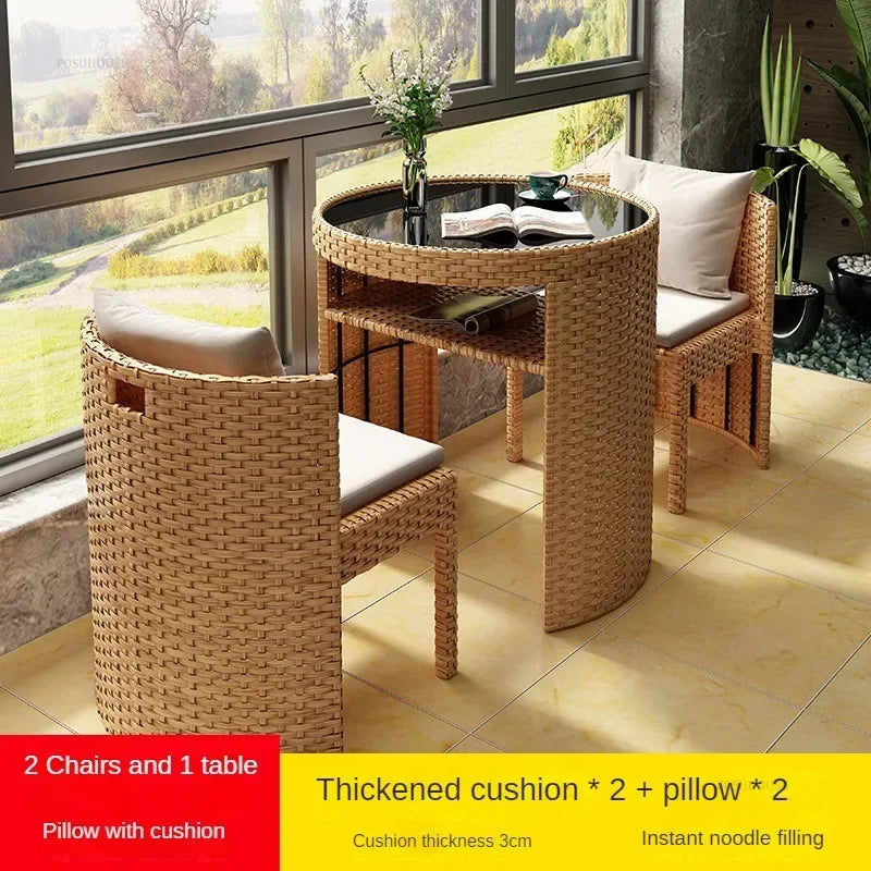 European Rattan Garden Furniture Sets Home Balcony Patio Furniture Creative Open-air Garden Furniture Combination Outdoor Set F