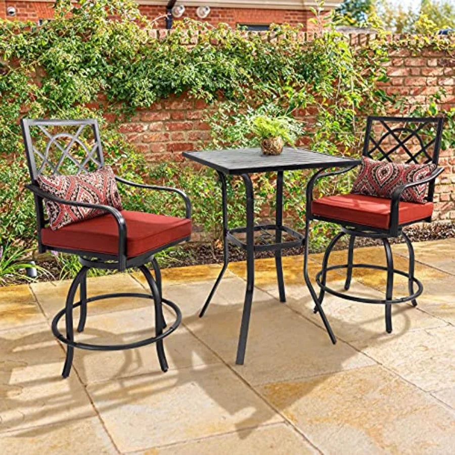 2 Pieces Patio Swivel Bar Stools Outdoor Metal Bar Height Bistro Chairs with Seat Cushion Armrest for Backyard Patio Lawn Garde