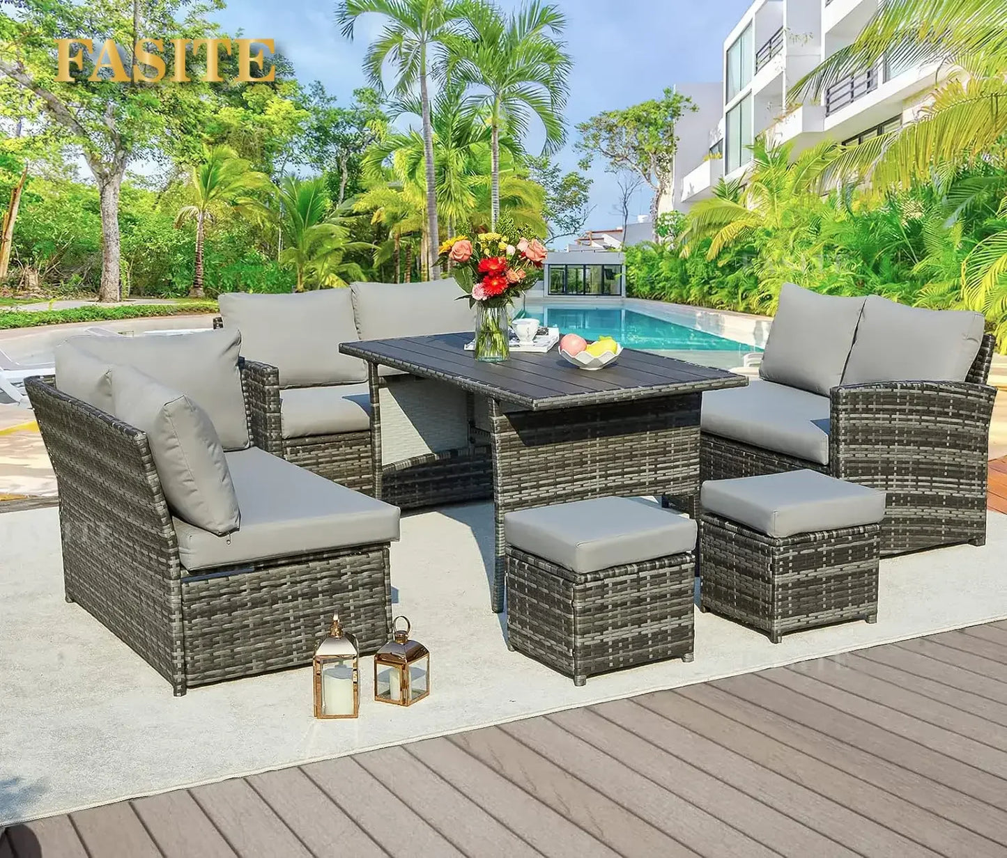 Patio Furniture Set 7 Pieces Outdoor Patio Furniture with Dining Table&Chair