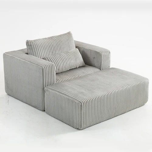 Oversized All-Foam Corduroy Lounge Chair with Ottoman, Modular Deep-Seat Floor Couch, Compressed Shipping & Easy Assembly