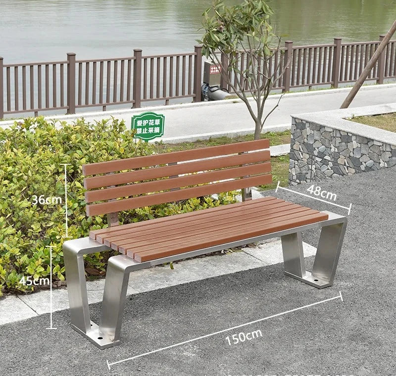 Dossier de jardin en fer forgé, banc de loisirs solide Anti-Corrosion, banc d'extérieur moderne en acier inoxydable, plastique et bois, Patio Park