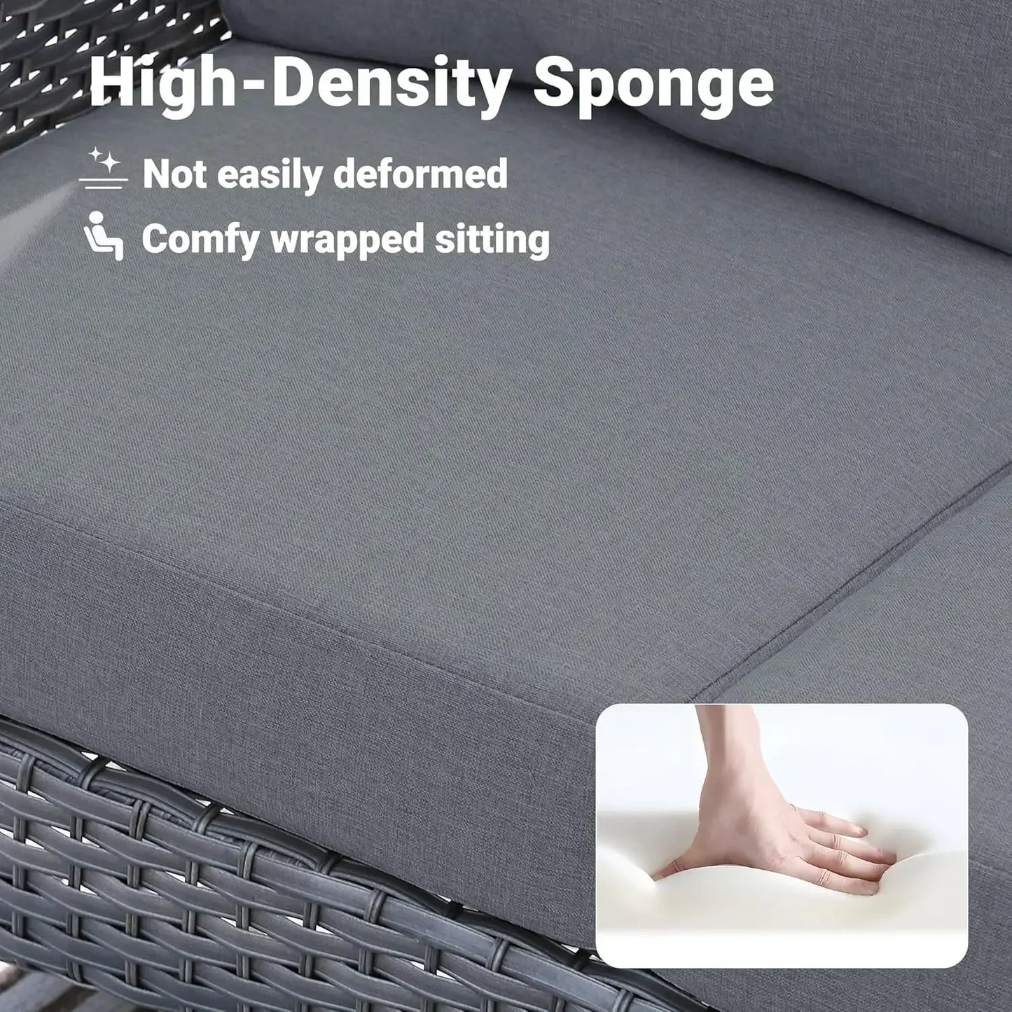 HOT-4 Pieces Patio Furniture Set, Outdoor Wicker Sofa with Coffee Table, Chairs, All Weather High Back Couch Cushions, Dark Gre