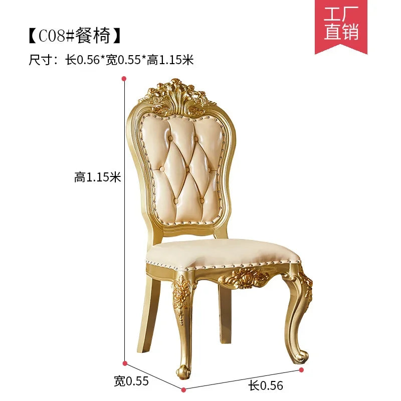 A07 European dining table and chair combination glass surface classical luxury solid wood carving flower round table with turnta