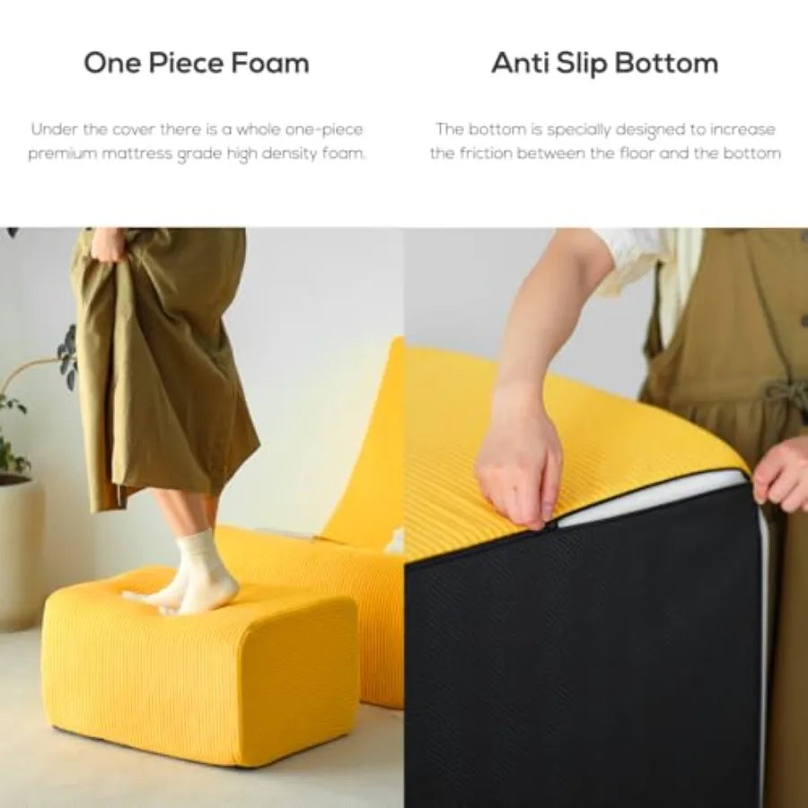 Bean Bag Chair Single Seated Foam Sofa Armless Floor Sofa with High Density Foam Removable and Machine Washable Cover White Lar