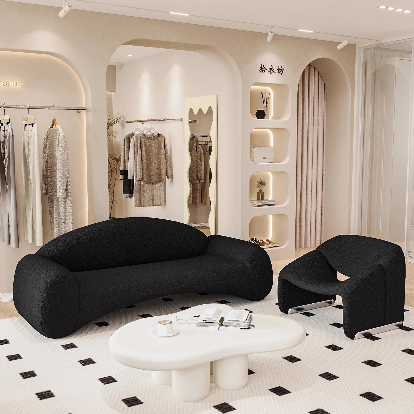 Cream wind small apartment designer special-shaped small sofa creative curved clothing store reception lounge area fabric sofa