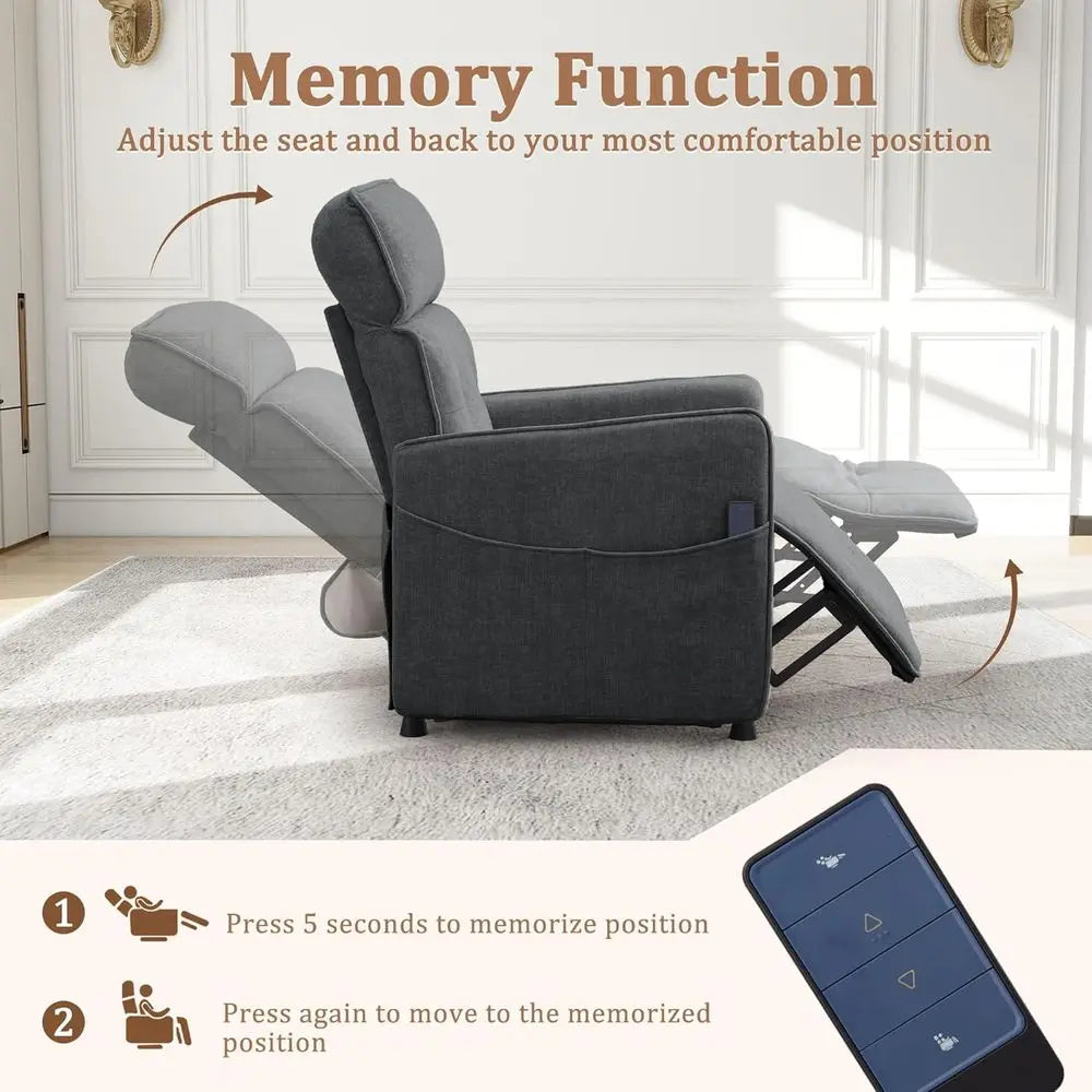 Luxury Adult Electric Recliners for Comfortable Living Spaces, Cashmere Upholstered Recliner with Easy One-Touch Recline and Sid