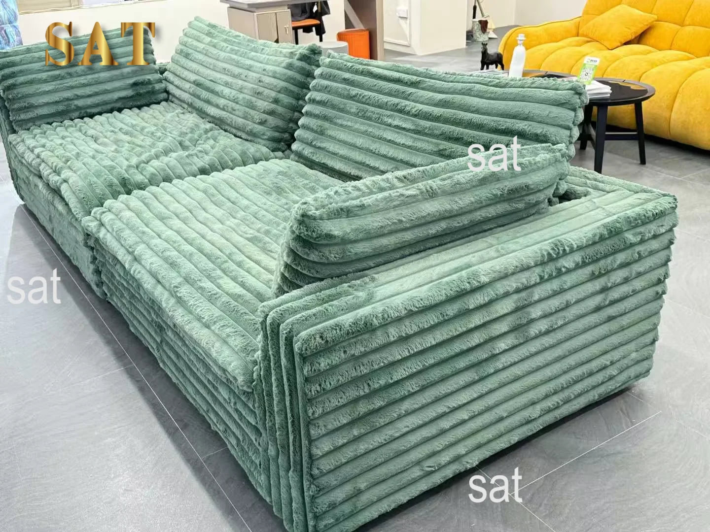 -+Light Luxury Lazy Thick Solid Wood Frame Technology Velvet Clouds Sofa Large Sitting Deep Section Sofa Set Removable Washable