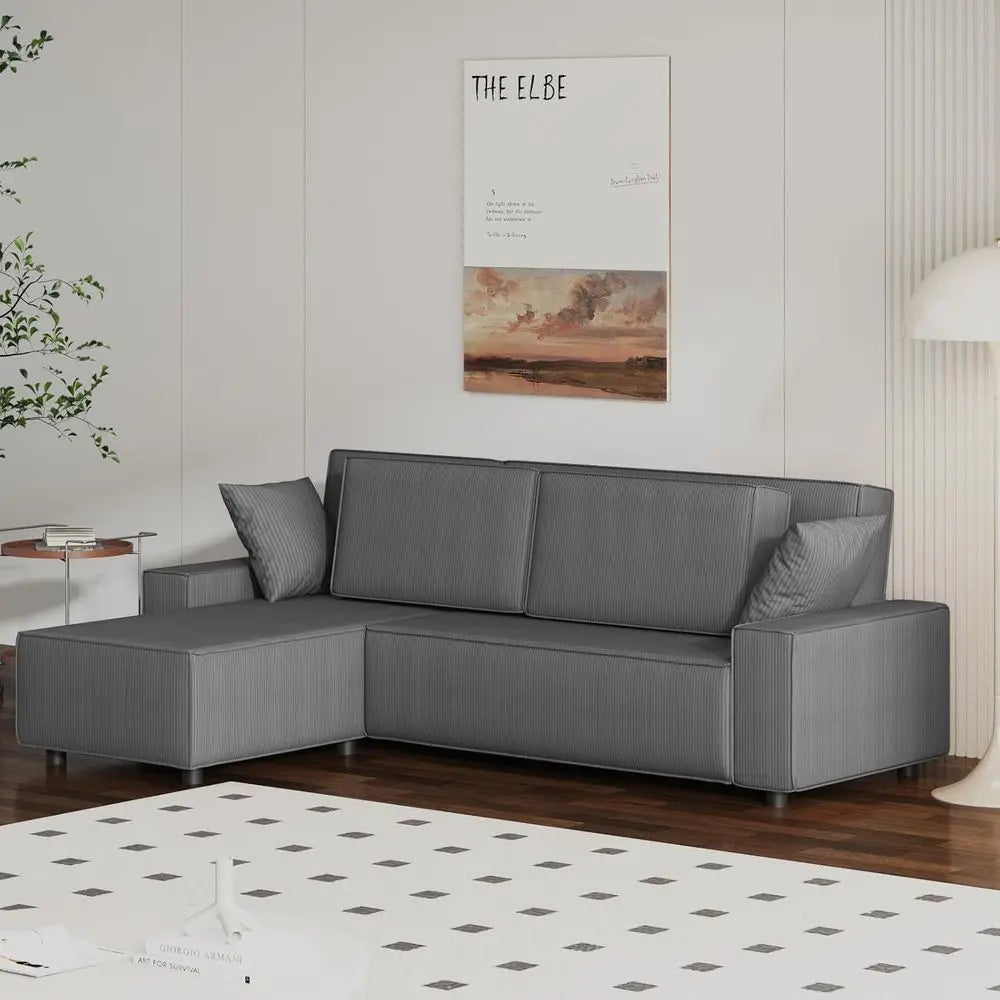 96 L-Shaped Sleeper Sofa with Chaise Lounge, Premium Corduroy Fabric, 1200 lbs Support, Ideal for Small Living Rooms
