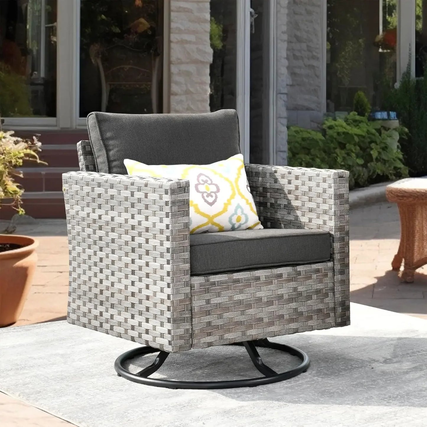 Patio Furniture Sets Outdoor Sectional Sofa with Swivel Rocking Chairs,PE Wicker Conversation Couchfor Backyard Deck Garden