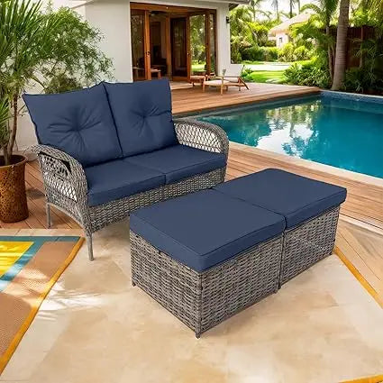 Outdoor Patio Furniture Set, Wicker Sectional Couch Conversations with loveseat 360° Swivel Rocker