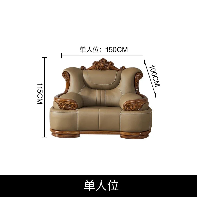Villa European leather sofa first layer cowhide large apartment solid wood combination high-end luxury furniture