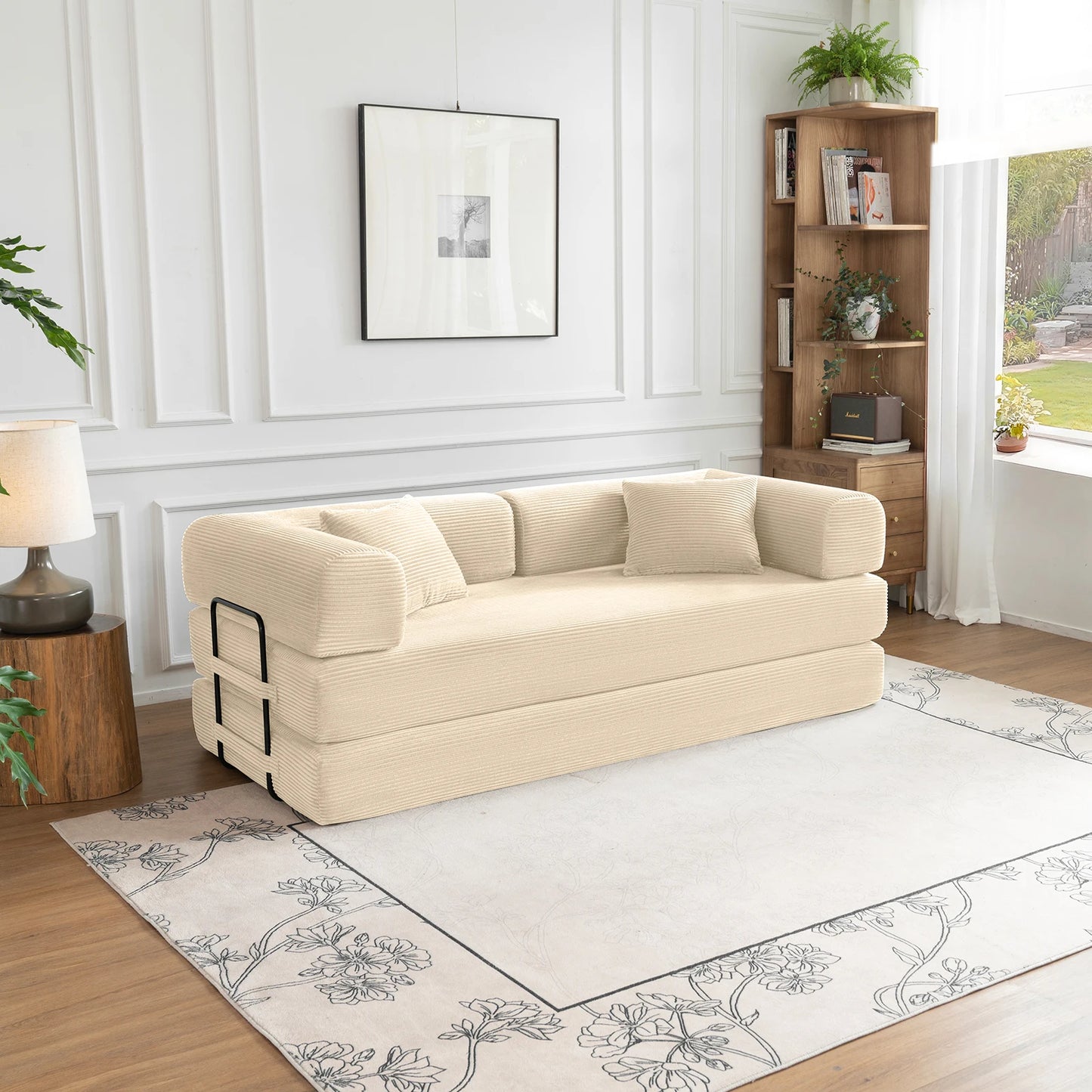 79" Convertible Sofa Bed with Fixed-Shape Frame, Modular Corduroy Sleeper Sofa, Folding Mattress Couch for Small Spaces