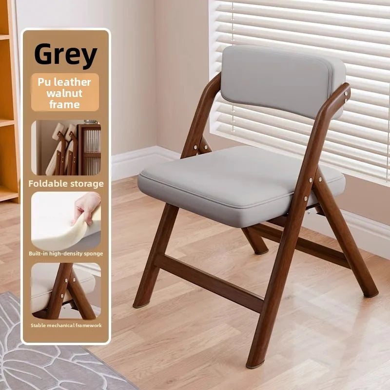 PU Leather Folding Chair Metal Frame Wood Grain Finish Comfortable Padded Seat Space Saving Dining Office Makeup Desk Chair