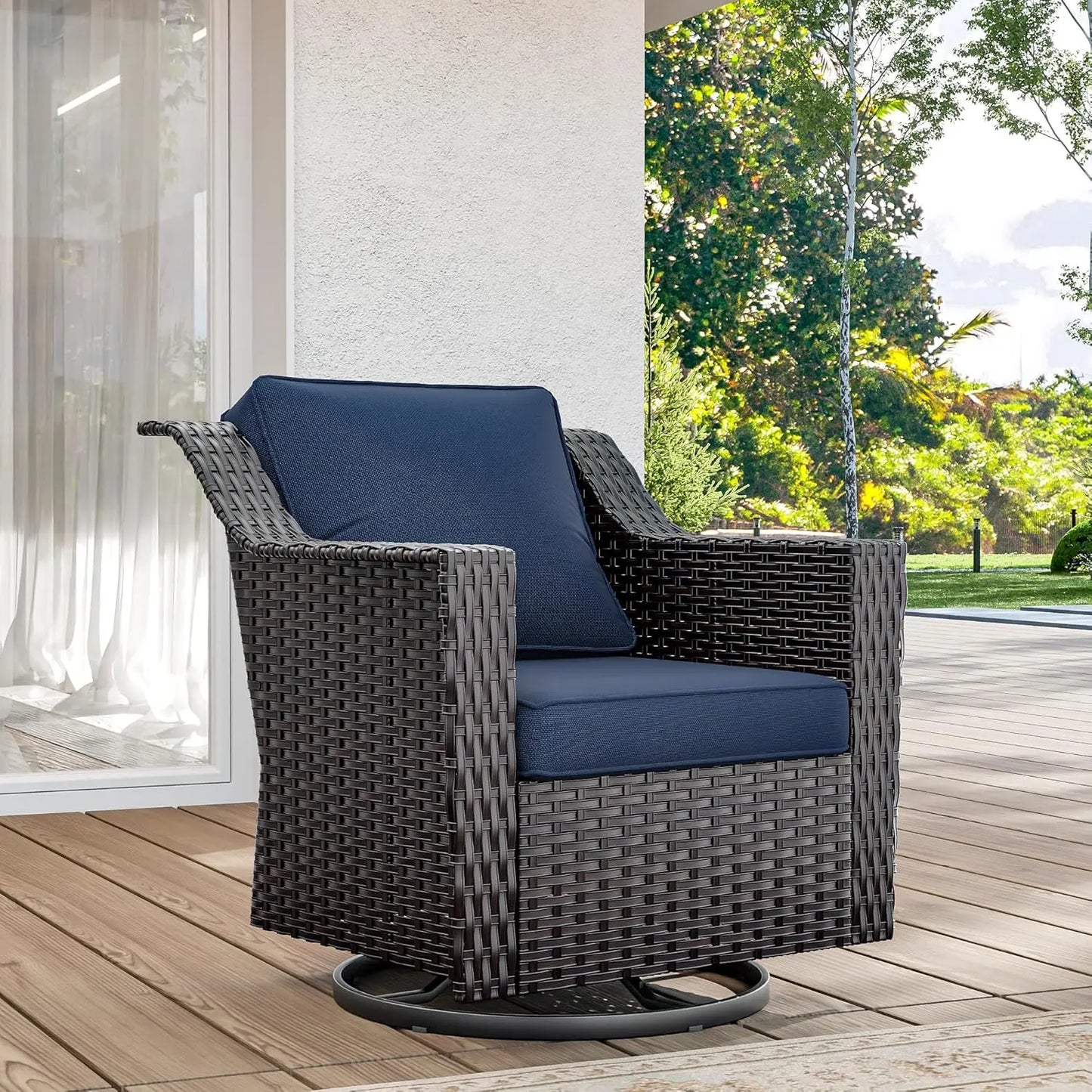 Wicker Patio Furniture, Luxury Outdoor Furniture with 2 Pieces Patio Rattan Chair, 2 Patio Ottoman, Wide Armrest, Thickened